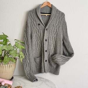 Men's Sweater Cardigan Sweater Cable Knit Regular Tops Button Up Plain Shawl Col